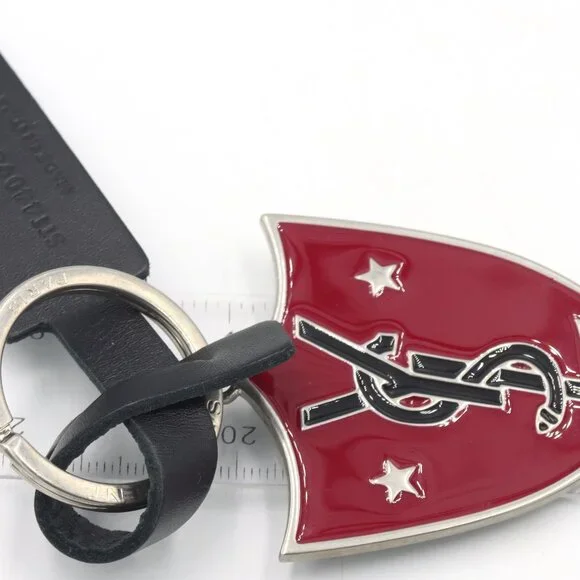 Saint Laurent black and red Shield logo key chain